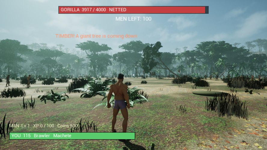 A giant tree falls across the arena during a fight